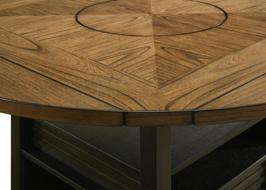 Oakly Counter Height Dining Set with Drop Leaves & Lazy Susan | Two-Tone Contemporary Dining