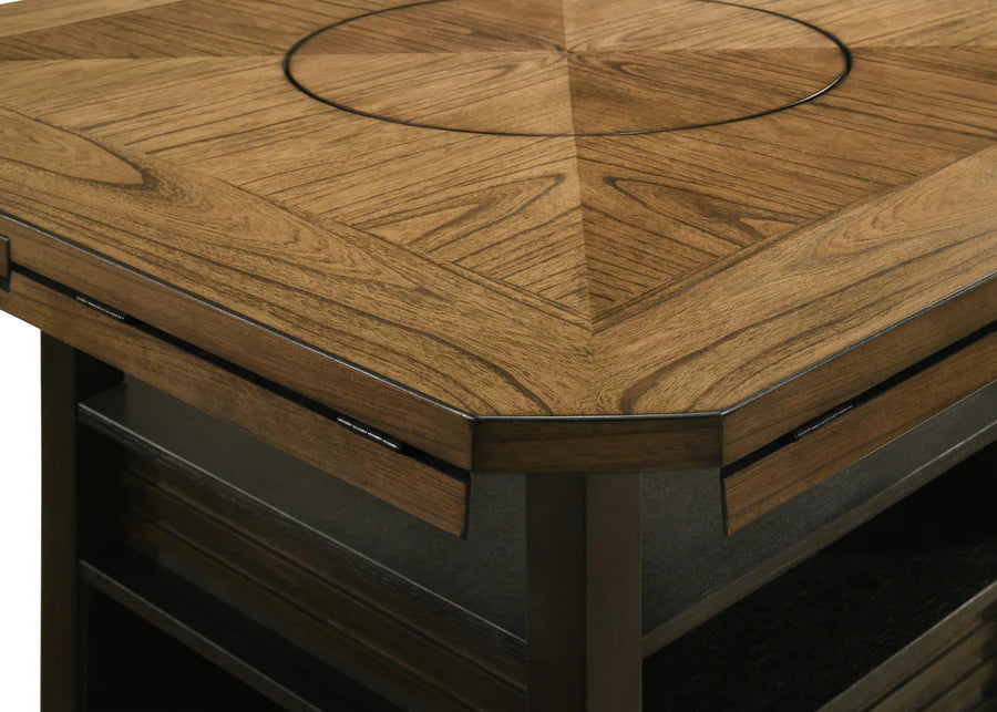Oakly Counter Height Dining Set with Drop Leaves & Lazy Susan | Two-Tone Contemporary Dining