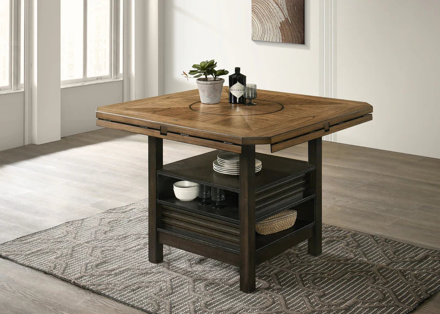 Oakly Counter Height Dining Set with Drop Leaves & Lazy Susan | Two-Tone Contemporary Dining
