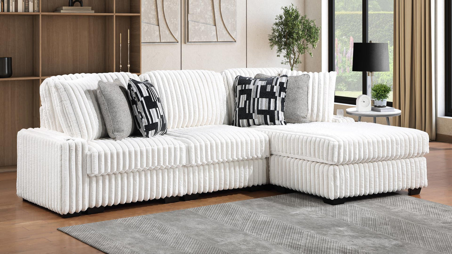 Puffy Corduroy Sectional Sofa with Chaise – Oversized Modern Deep Seat Couch