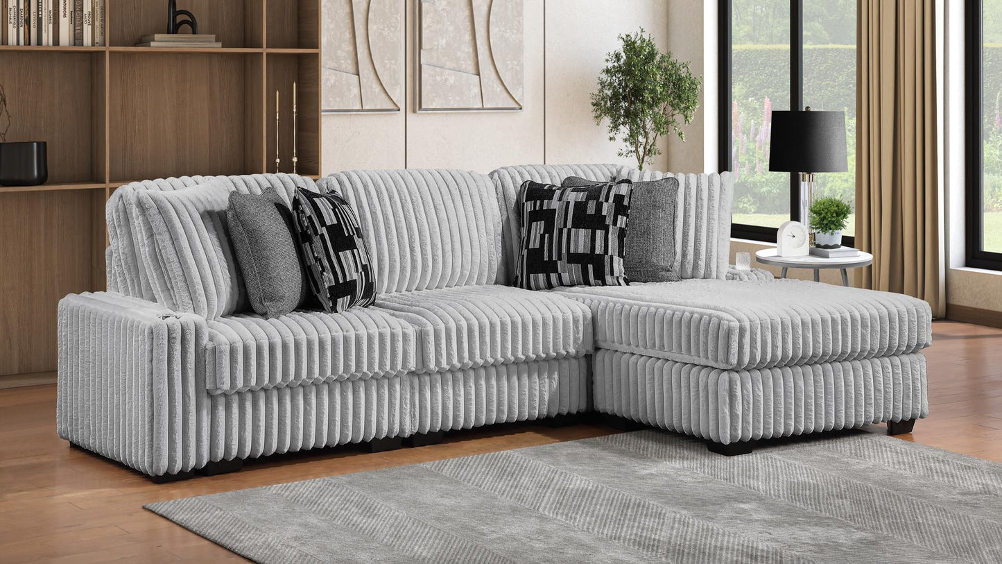 Puffy Corduroy Sectional Sofa with Chaise – Oversized Modern Deep Seat Couch