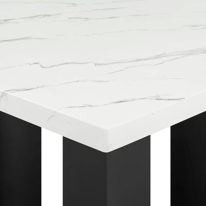 White marble countertop with black base on a white background