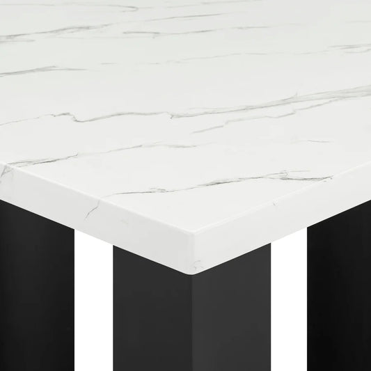 White marble countertop with black base on a white background
