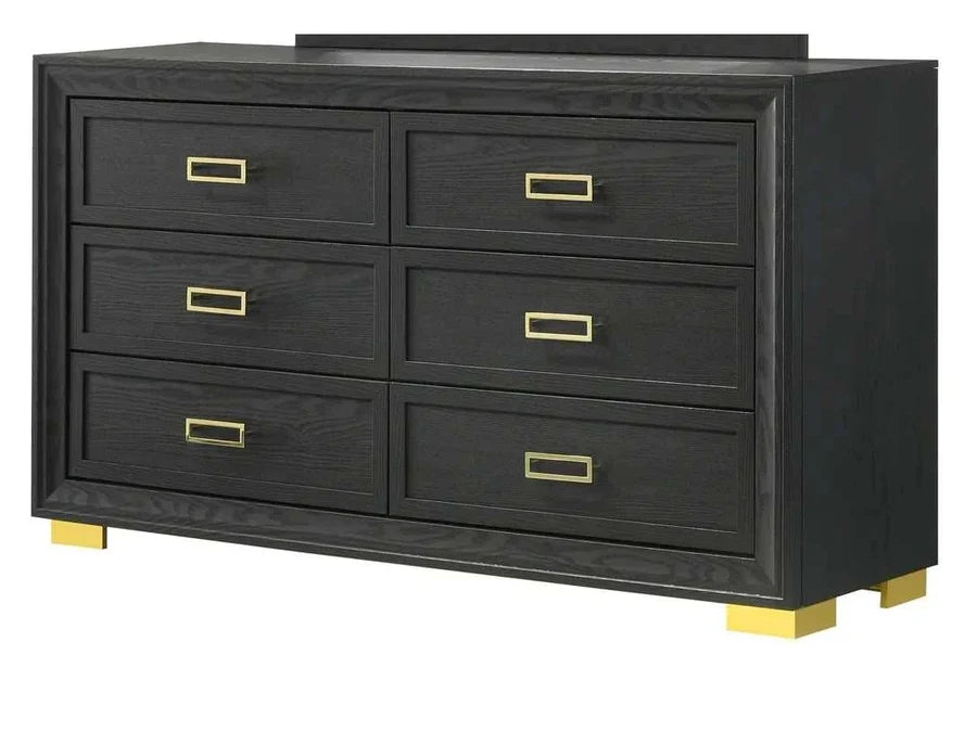 Pepe Black Tufted Bedroom Set with Gold Accents