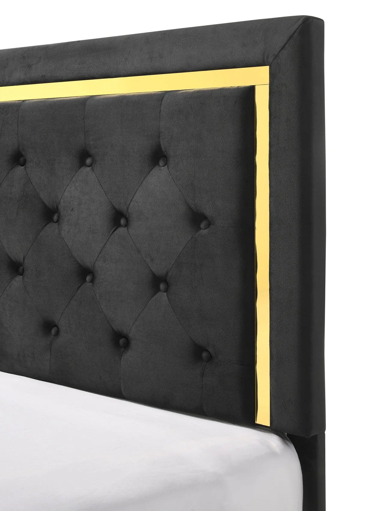 Pepe Upholstered Tufted Bed with Gold-Trimmed Frame