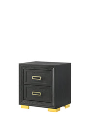 Pepe Black Tufted Nightstand with Gold Accents