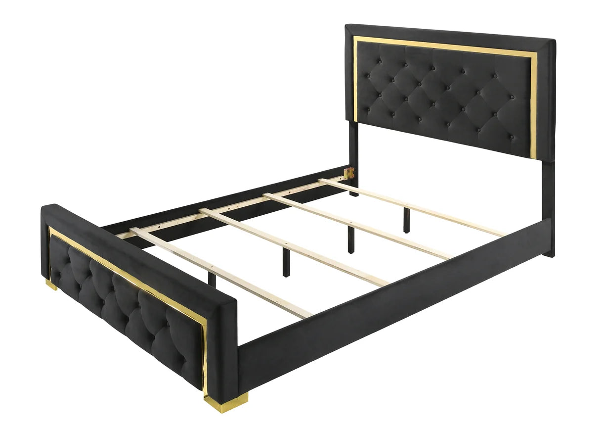 Pepe Upholstered Tufted Bed with Gold-Trimmed Frame