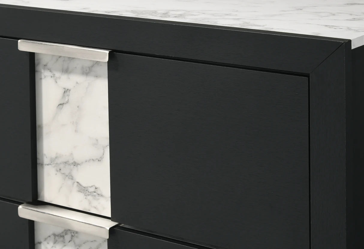 Rangley Black LED Bedroom Set with Marble-Look Accents