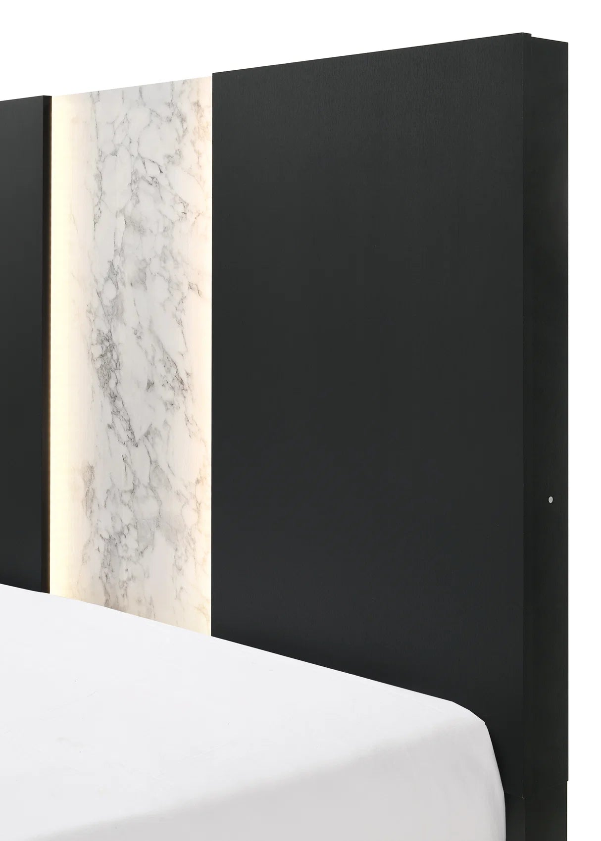 Rangley Black LED Bedroom Set with Marble-Look Accents