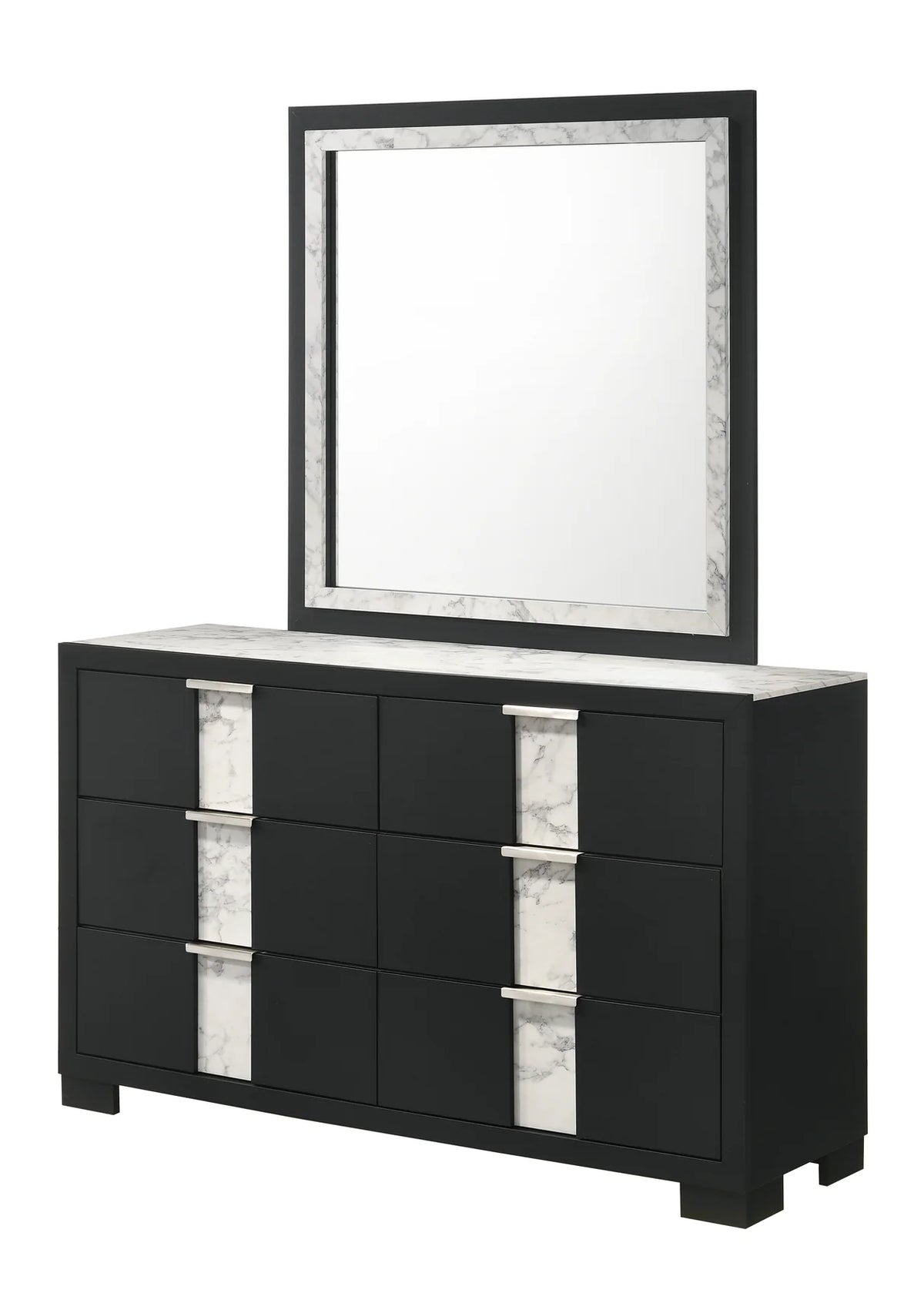 Rangley Black LED Bedroom Set with Marble-Look Accents