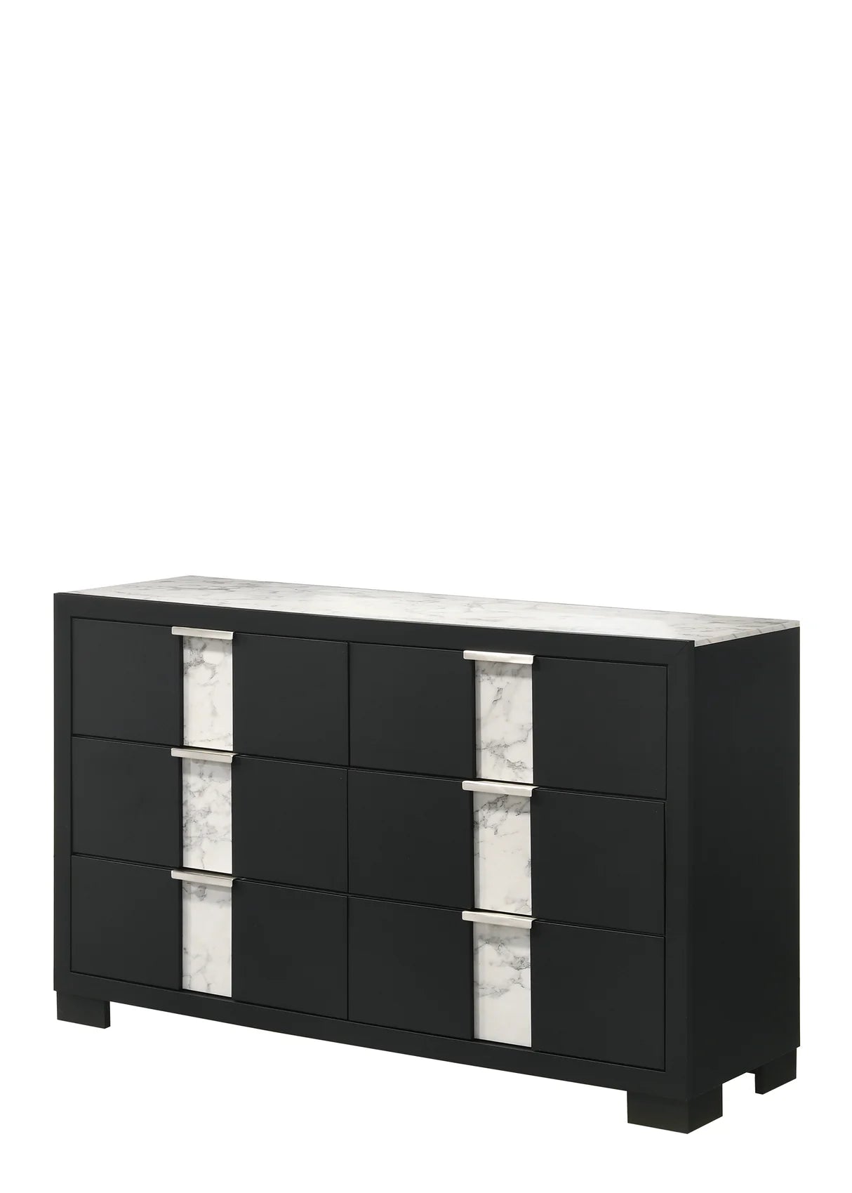 Rangley Black LED Bedroom Set with Marble-Look Accents
