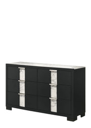 Rangley Black 6-Drawer Dresser with Marble-Look Accents