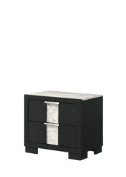 Rangley Black Nightstand with Marble-Look Accent