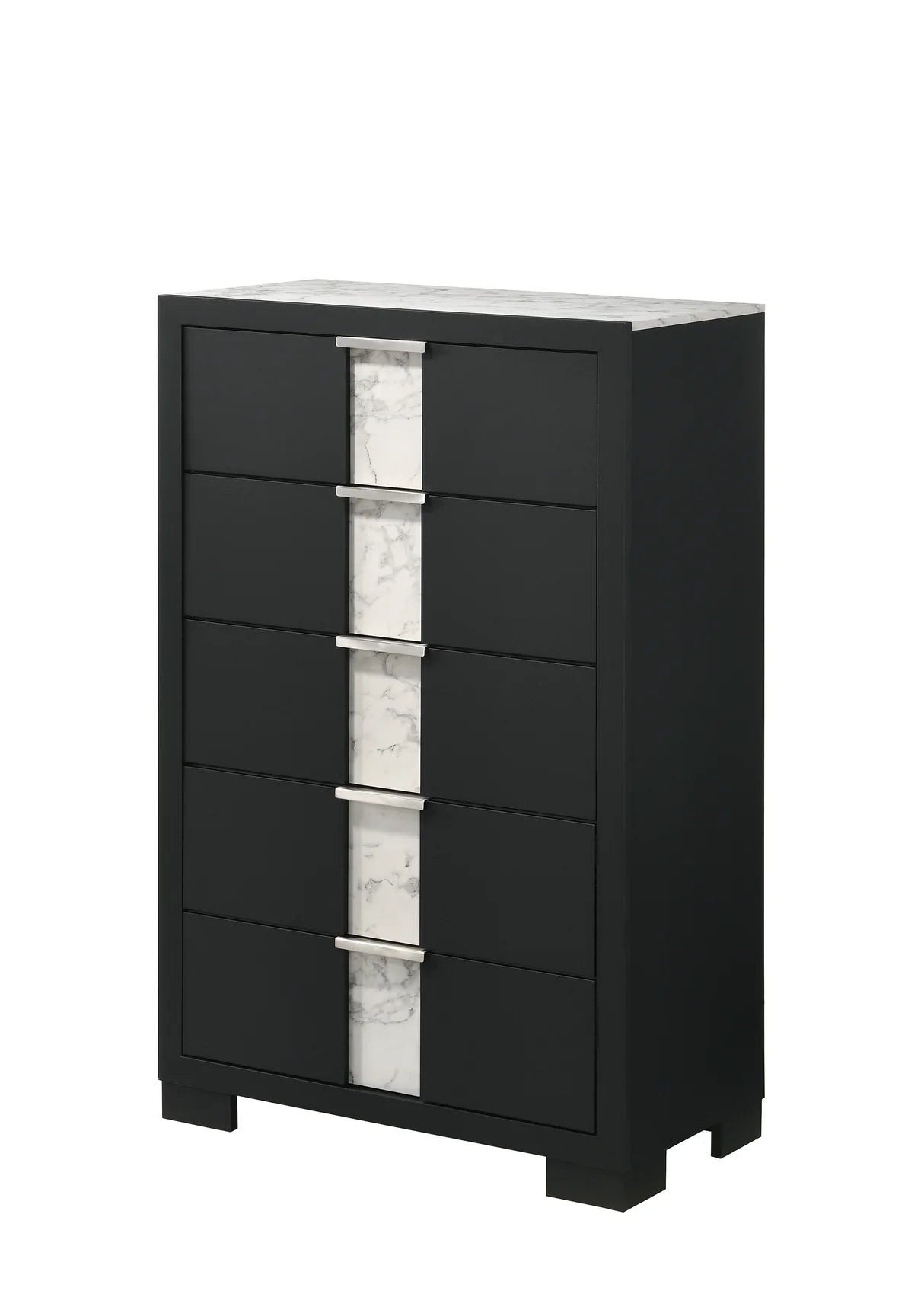 Rangley Black LED Bedroom Set with Marble-Look Accents