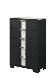 Rangley Black 5-Drawer Chest with Marble-Look Accents