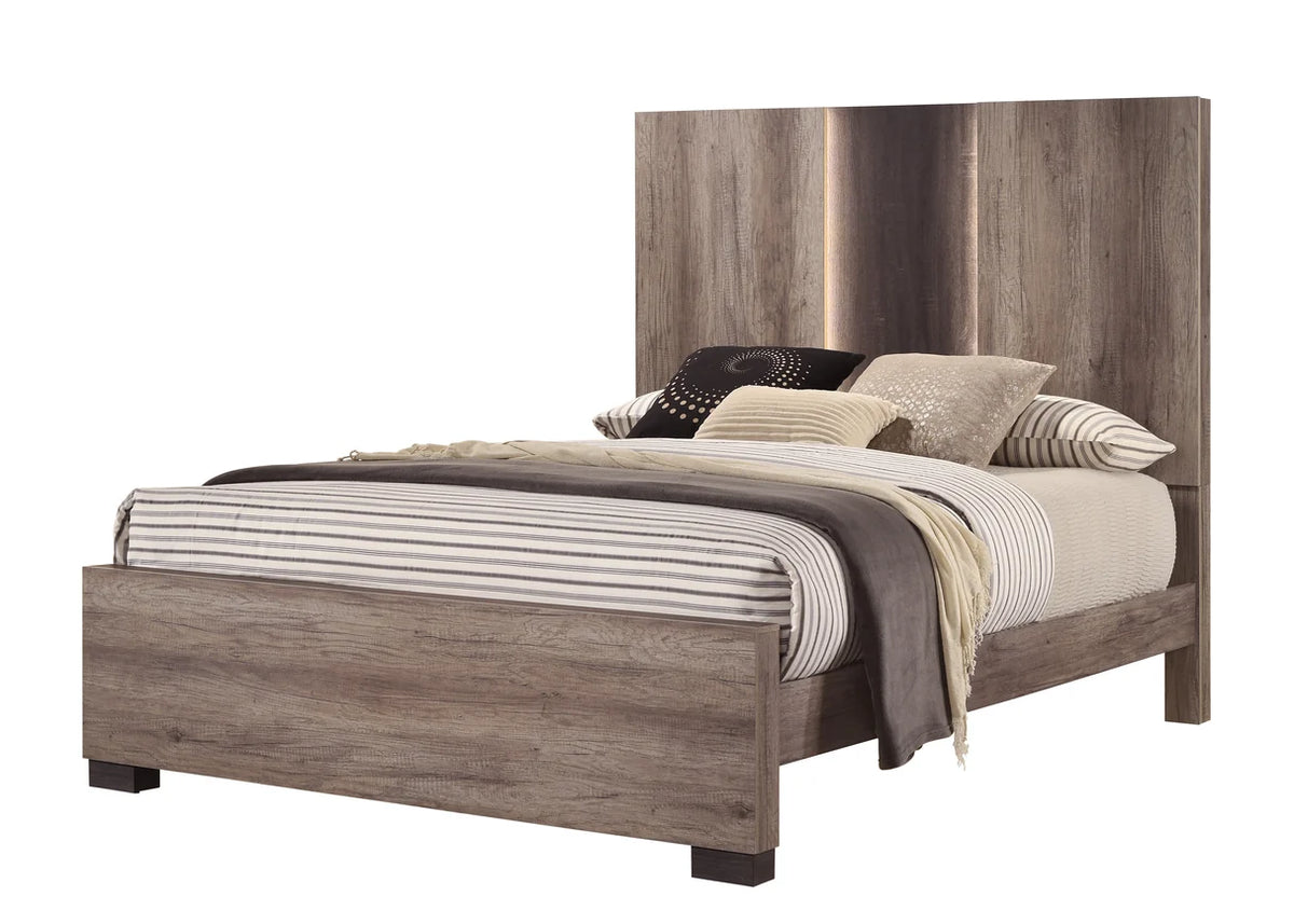 Rangley Grey-Brown Panel Bed with Tall Headboard