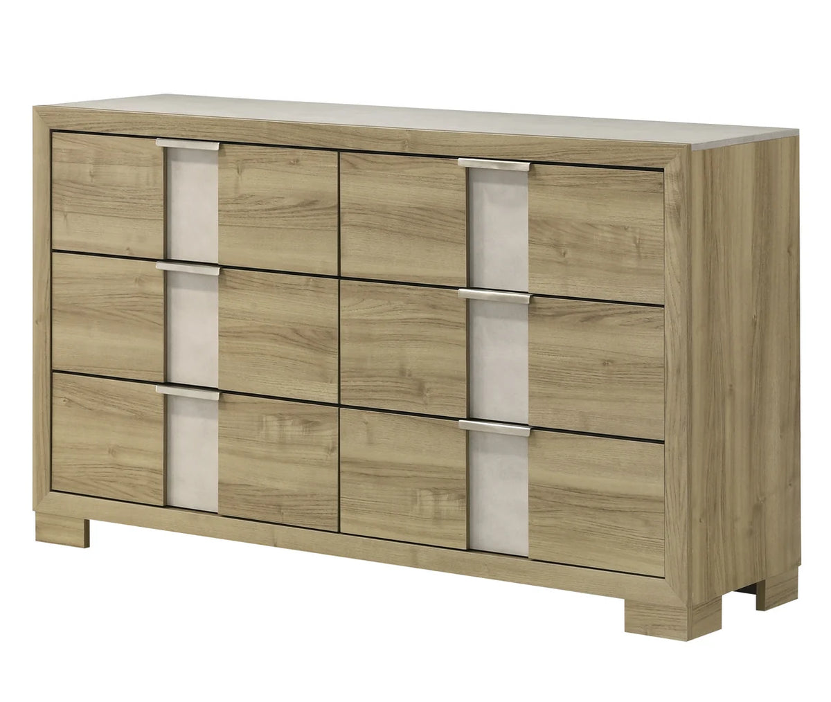 Rangley Light Oak Bedroom Set with LED Headboard