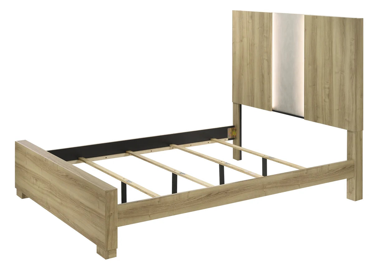 Rangley Driftwood Panel Bed with LED Headboard Lighting