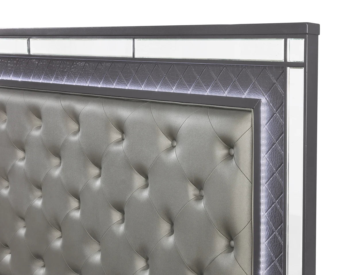 Refino Mirrored Bedroom Set with LED Tufted Headboard