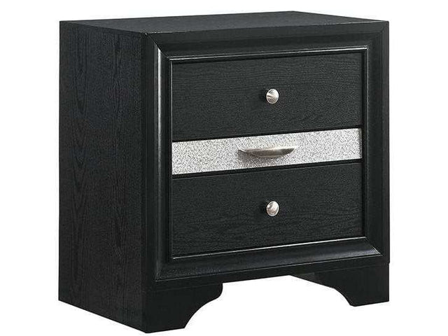 Regata Black Nightstand with Silver Accent Trim