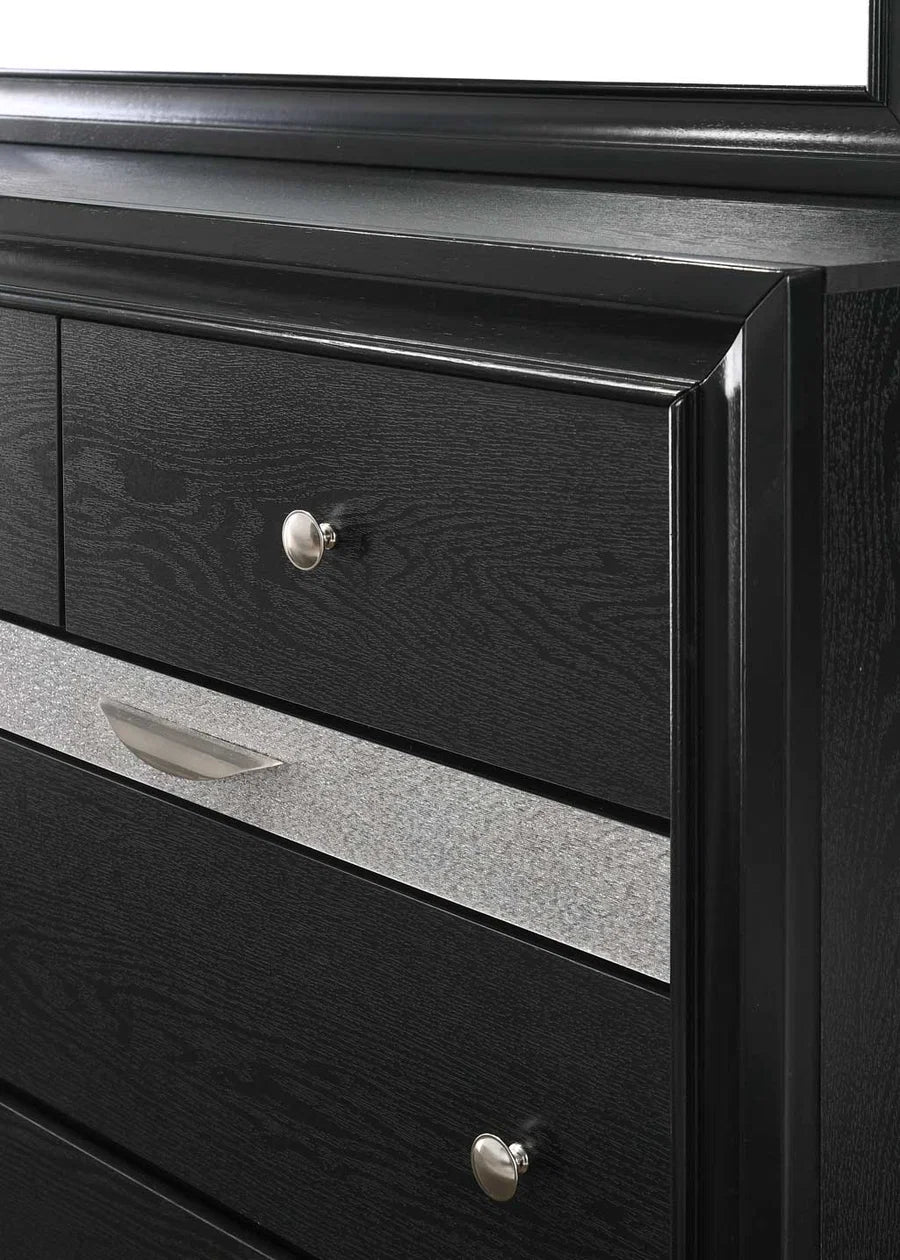 Regata Black Bedroom Set with Storage Bed & Glitter-Trim Drawers