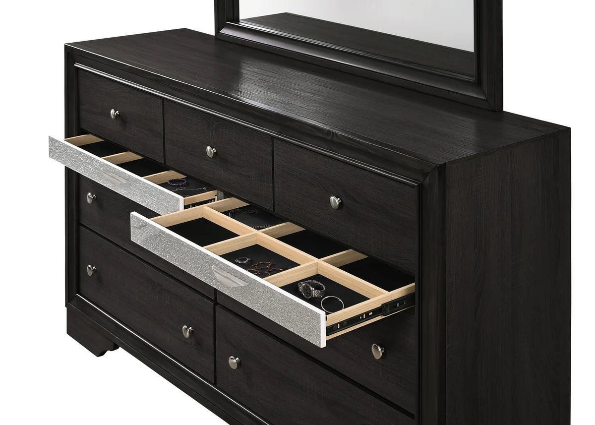 Regata Black Bedroom Set with Storage Bed & Glitter-Trim Drawers