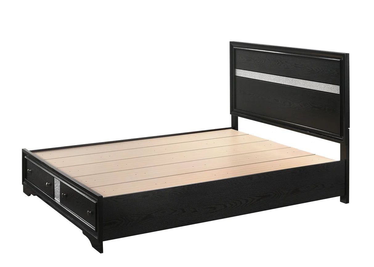 Regata Black & Silver Platform Bed with Storage Footboard