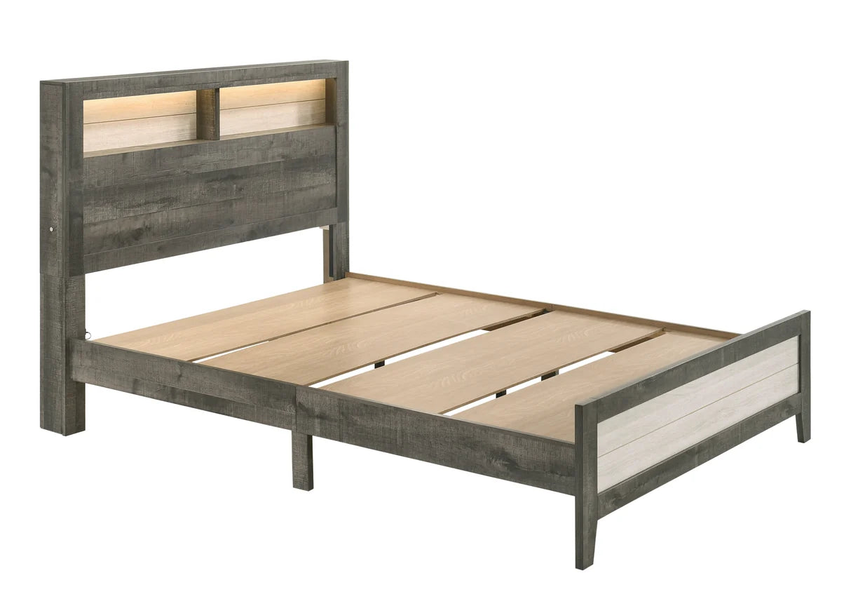 Rhett Two-Tone Platform Bed with Lighted Headboard