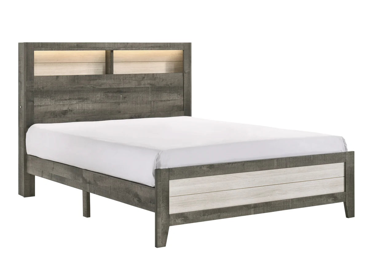 Rhett Two-Tone Platform Bed with Lighted Headboard