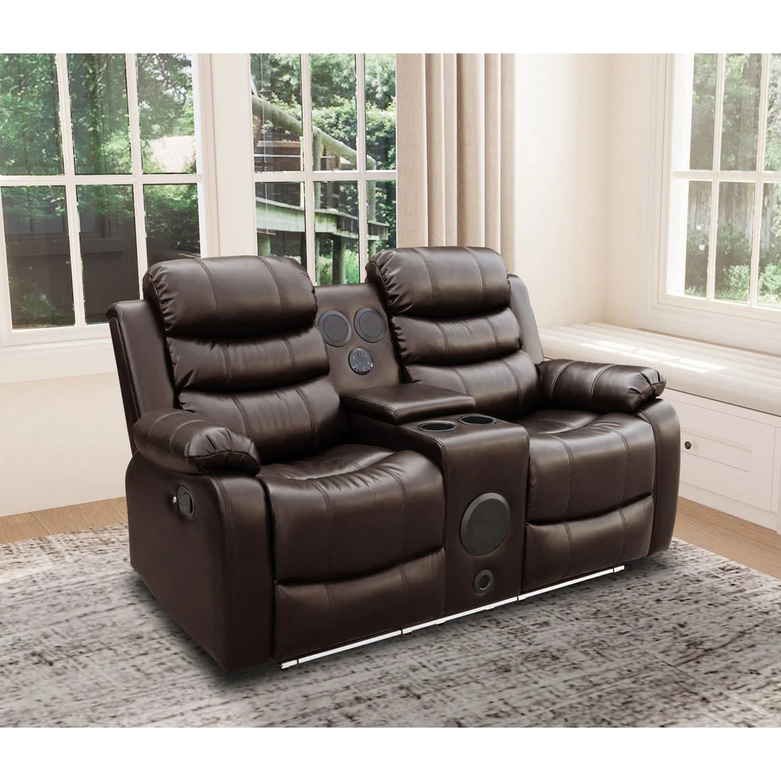 Mari Manual Reclining Sofa Set with LED Lights, Bluetooth Speakers & Storage Console