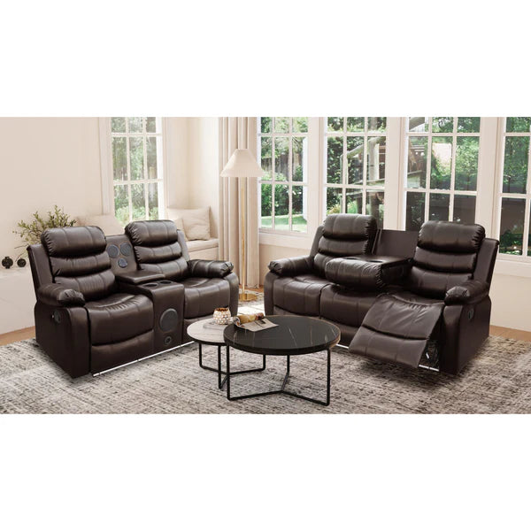 Mari Manual Reclining Sofa Set with LED Lights, Bluetooth Speakers & Storage Console