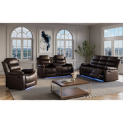 Mari Manual Reclining Sofa Set with LED Lights, Bluetooth Speakers & Storage Console