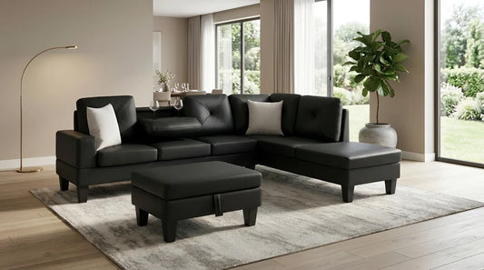 Star Sectional with Optional Storage Ottoman – Modern Chaise Sectional with Cupholders