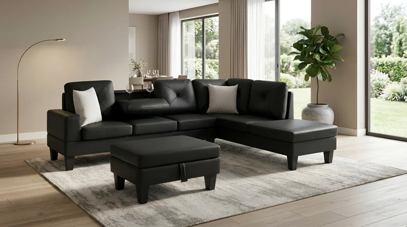 Star Sectional with Optional Storage Ottoman – Modern Chaise Sectional with Cupholders