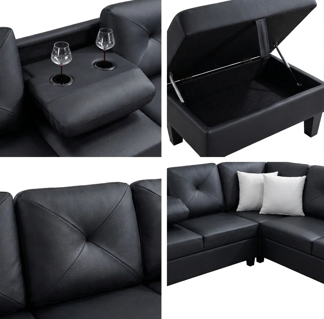 Star Sectional with Optional Storage Ottoman – Modern Chaise Sectional with Cupholders