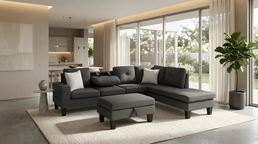 Star Sectional with Optional Storage Ottoman – Modern Chaise Sectional with Cupholders