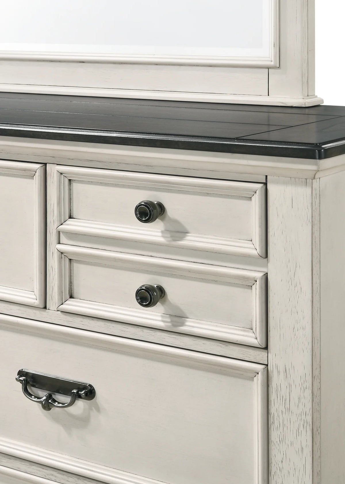 Sawyer Weathered White Bedroom Set with Two-Tone Wood Top