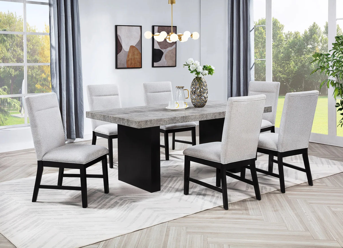 Sebastian Dining Set with Upholstered Chairs & Bench