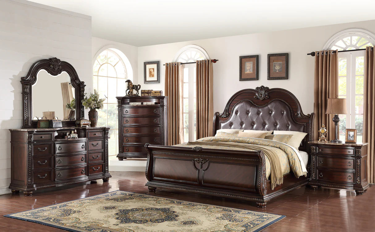 Stanley Cherry Brown Upholstered Sleigh Bed – Traditional Bedroom Collection