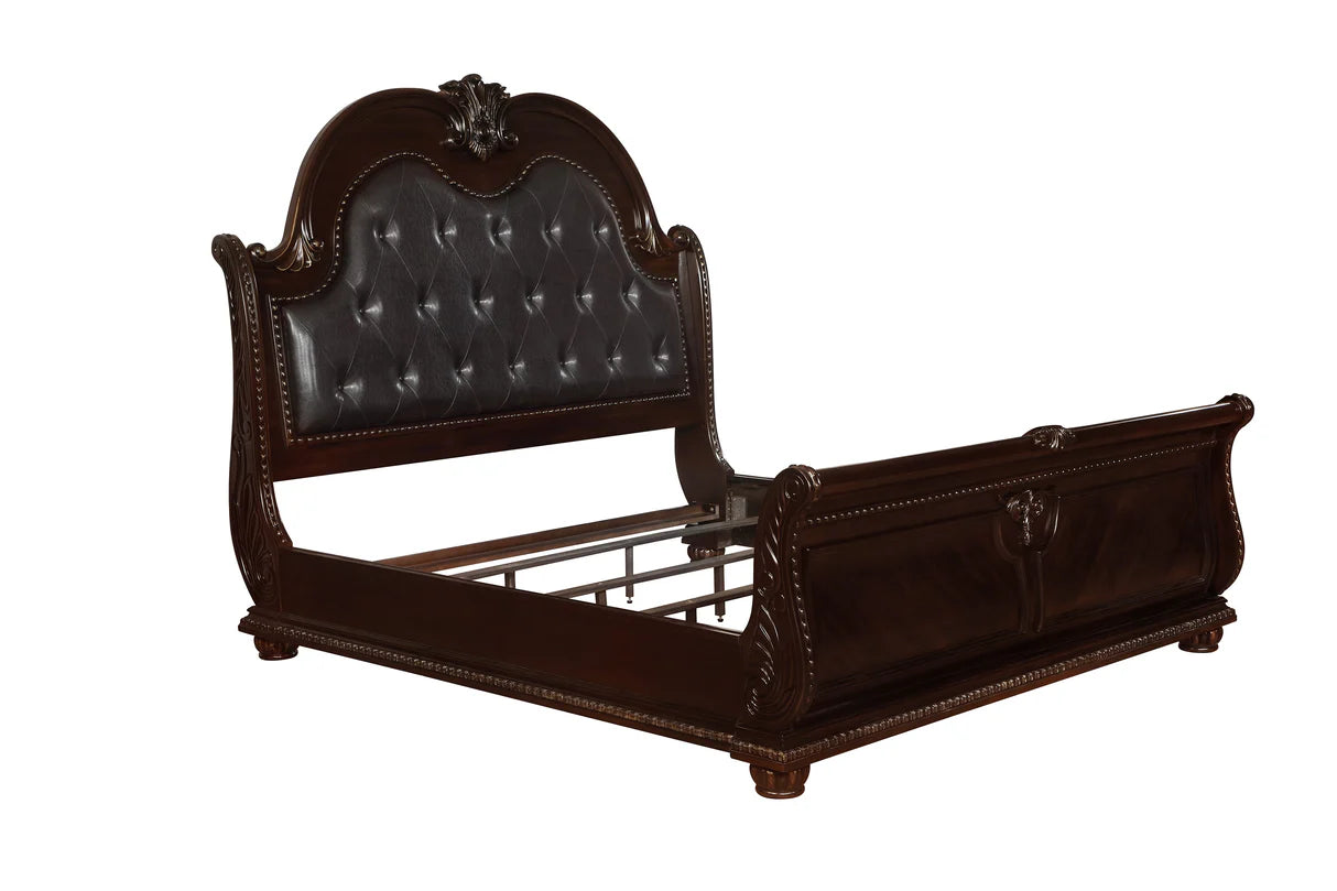 Stanley Cherry Brown Upholstered Sleigh Bed – Traditional Bedroom Collection