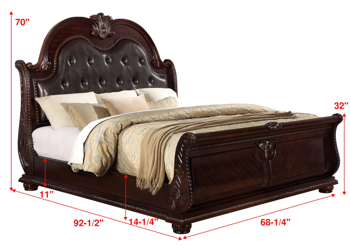 Stanley Cherry Brown Upholstered Sleigh Bed – Traditional Bedroom Collection