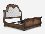 Stanley Coffee Brown Upholstered Sleigh Bed – Traditional Tufted Bedroom Collection