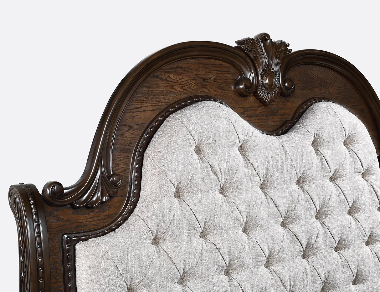 Stanley Coffee Brown Upholstered Sleigh Bed – Traditional Tufted Bedroom Collection