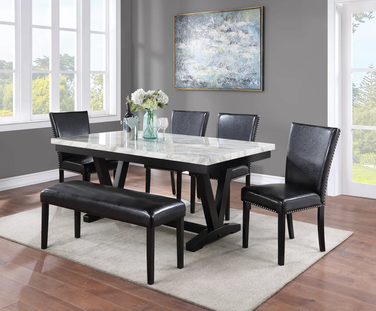 Tanner Trestle Dining Set with Nailhead Upholstered Chairs