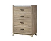 Tilston Weathered Oak 5-Drawer Chest with Marble-Look Top