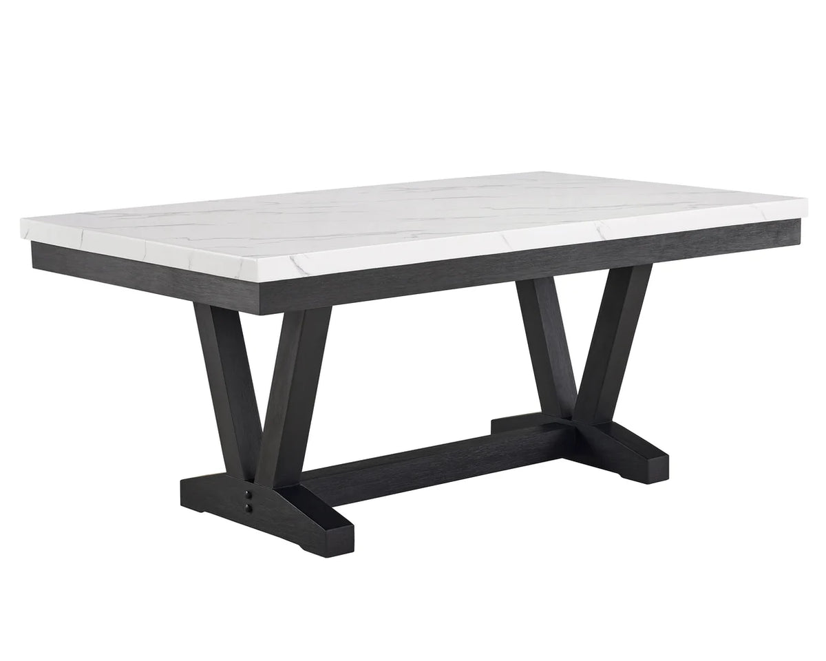 Varley Marble-Look Trestle Dining Set with Upholstered Chairs