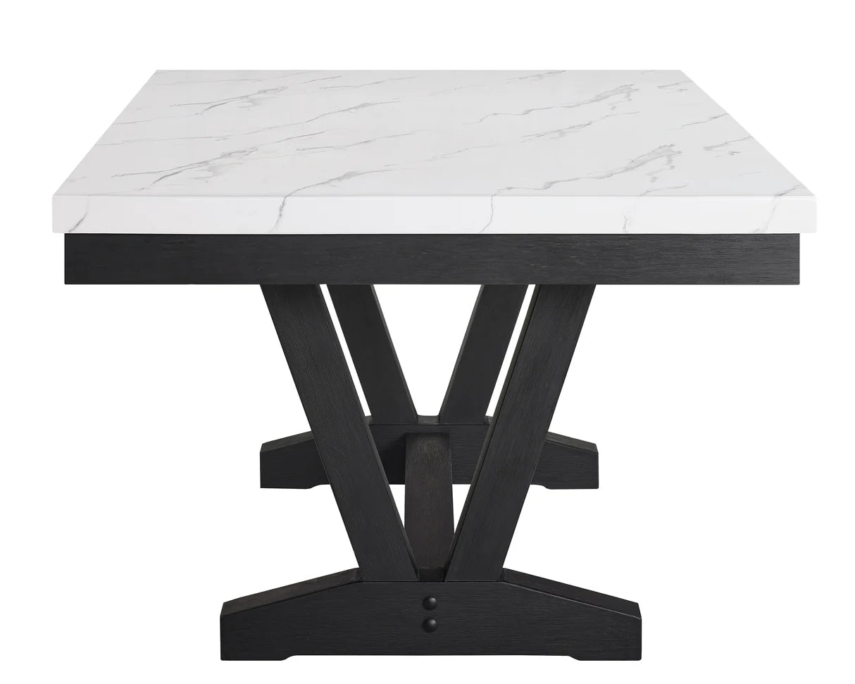 Varley Marble-Look Trestle Dining Set with Upholstered Chairs