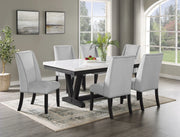 Varley Marble-Look Trestle Dining Set with Upholstered Chairs