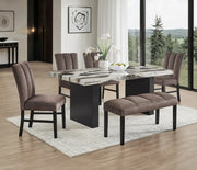 Vega Veined-Top Dining Set with Upholstered Chairs