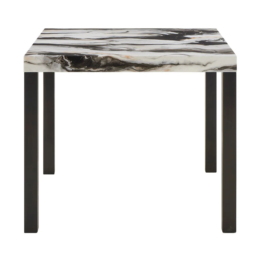 Square marble table with black and white pattern on a white background